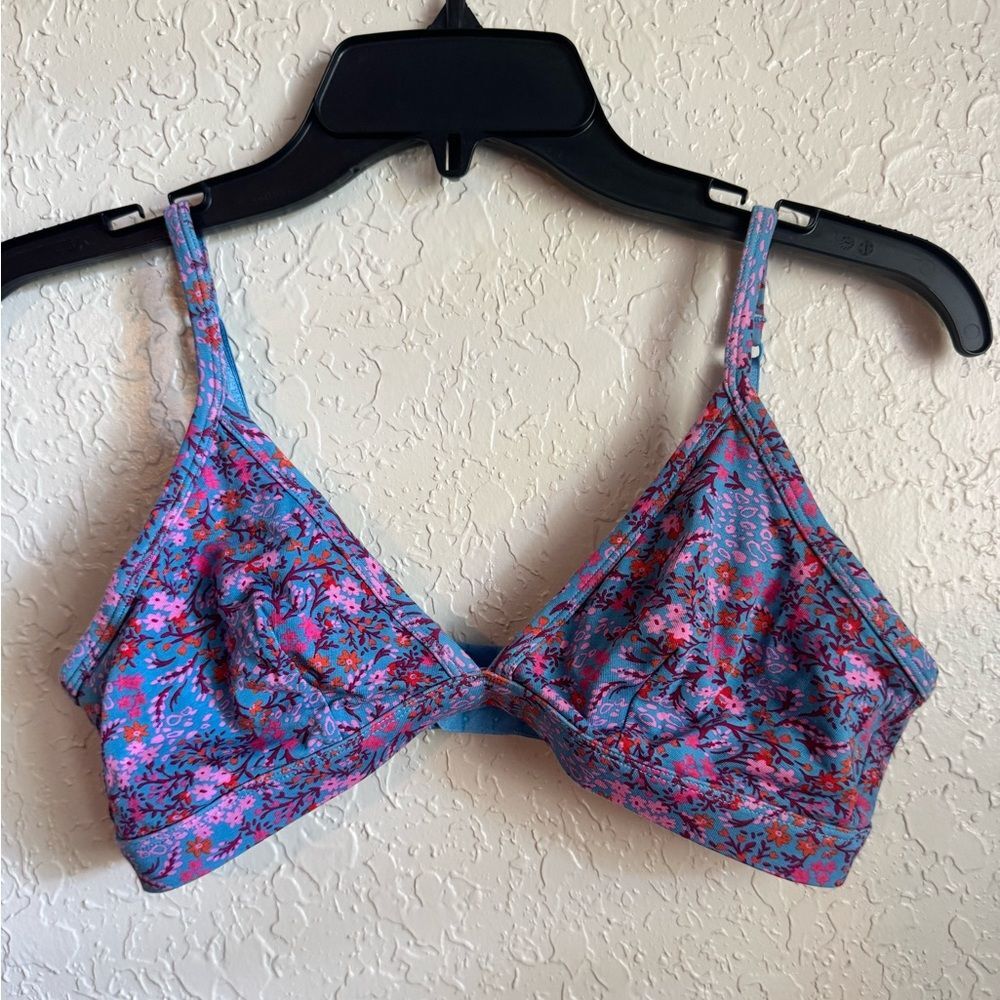 Arizona Body Blue Floral Triangle Bra Cotton Lightweight Large
